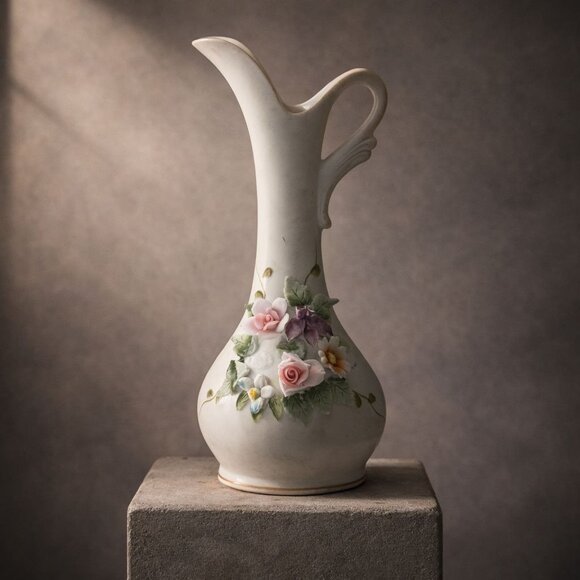 Lefton Other - Lefton China Hand Painted Porcelain Pitcher Vase W/ Floral Details 7" Japan Coll